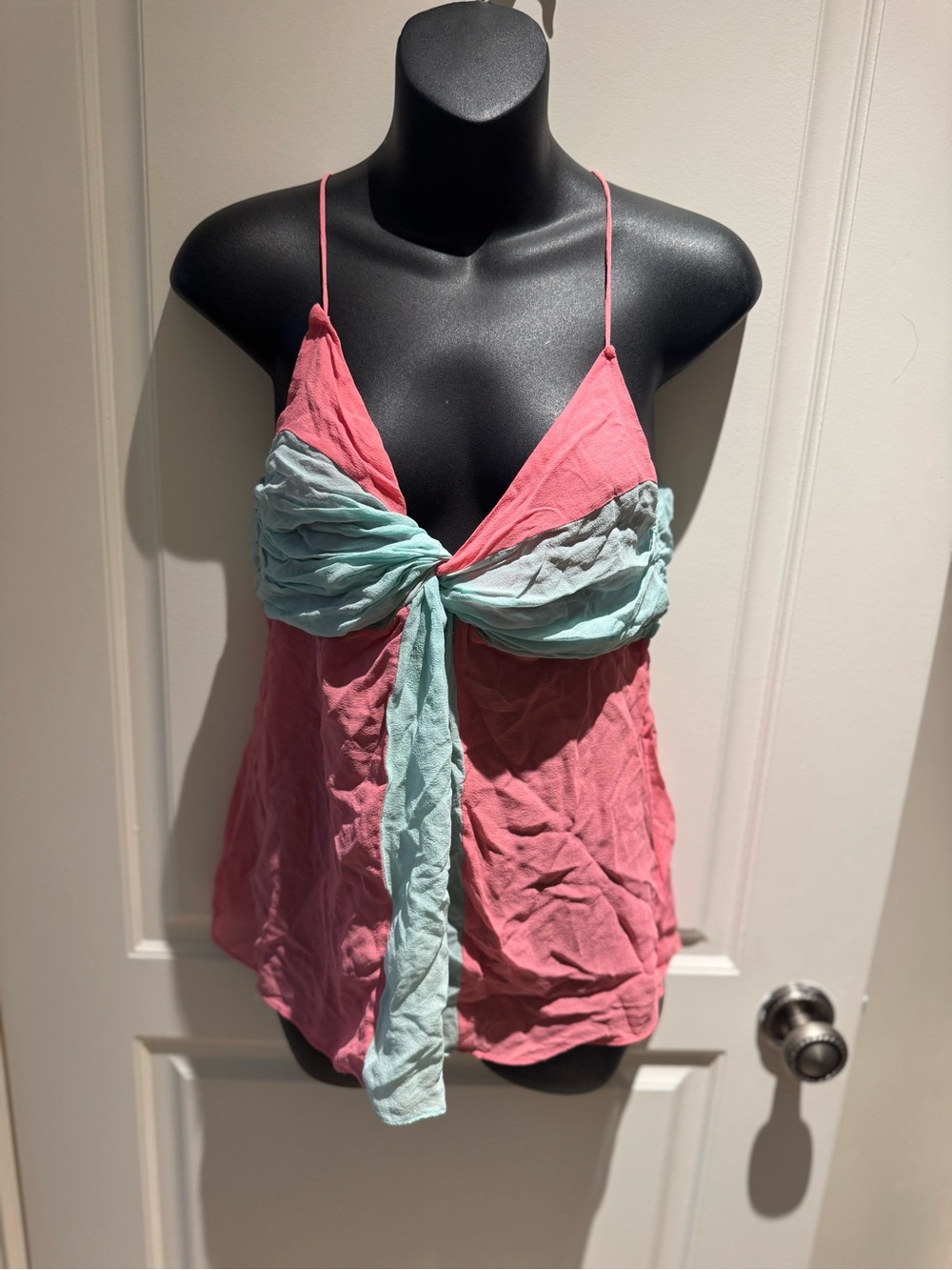 Sheri Bodell Pink Camisole with Mint Tie-Front